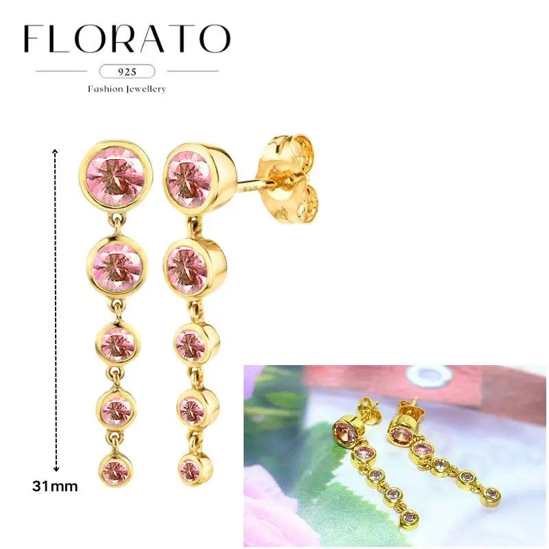 Lussuosa geometria 925 orecchio in argento sterling Ago rosa serie zircone orecchini a cerchio pendenti dolce moda regali di gioielli da sposa