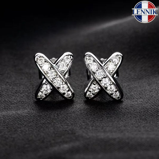 LENNIK Orecchini con diamanti Moissanite in argento sterling 925 colore D VVS1 Orecchini classici a croce con Moissanite per gioielli da donna