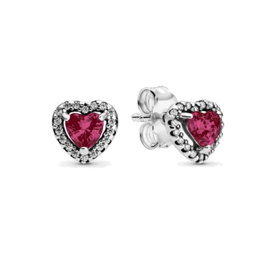 2025 Orecchini originali in pietra a forma di cuore bianco rosa, blu, rosso, verde, orecchino di perla con fiocco di neve, gioielli in argento s925 con fascino femminile