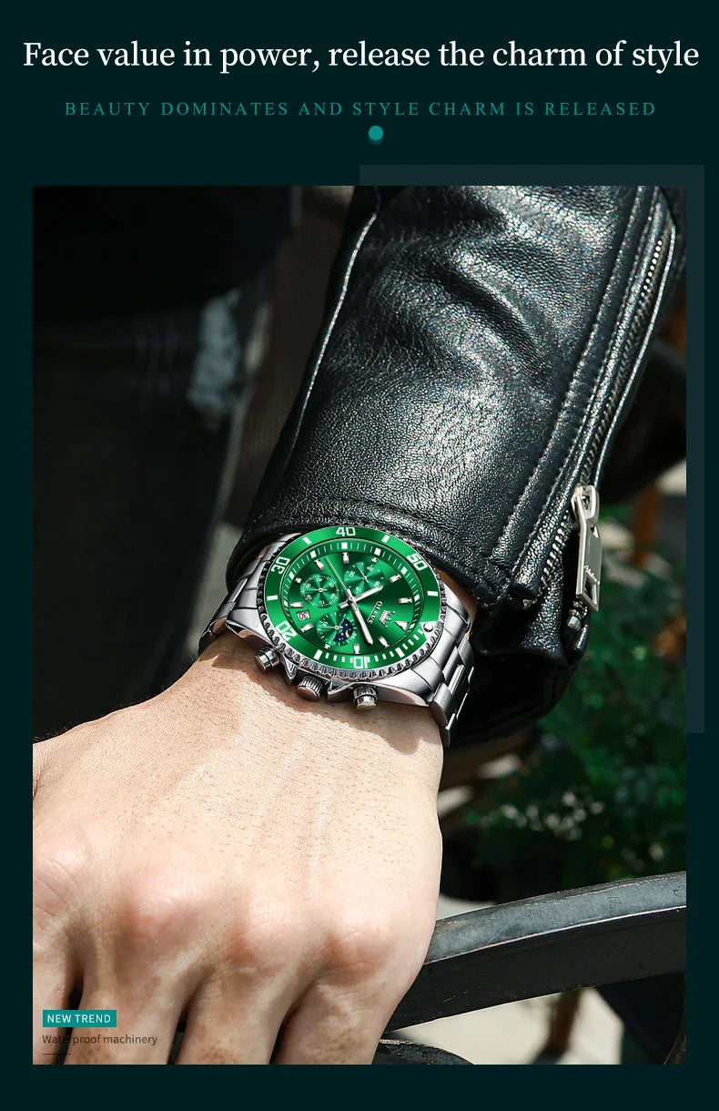 OLEVS Orologi da uomo Orologio di lusso delle migliori marche da uomo Cronografo originale impermeabile in acciaio inossidabile Fasi lunari Data Quadrante Rota