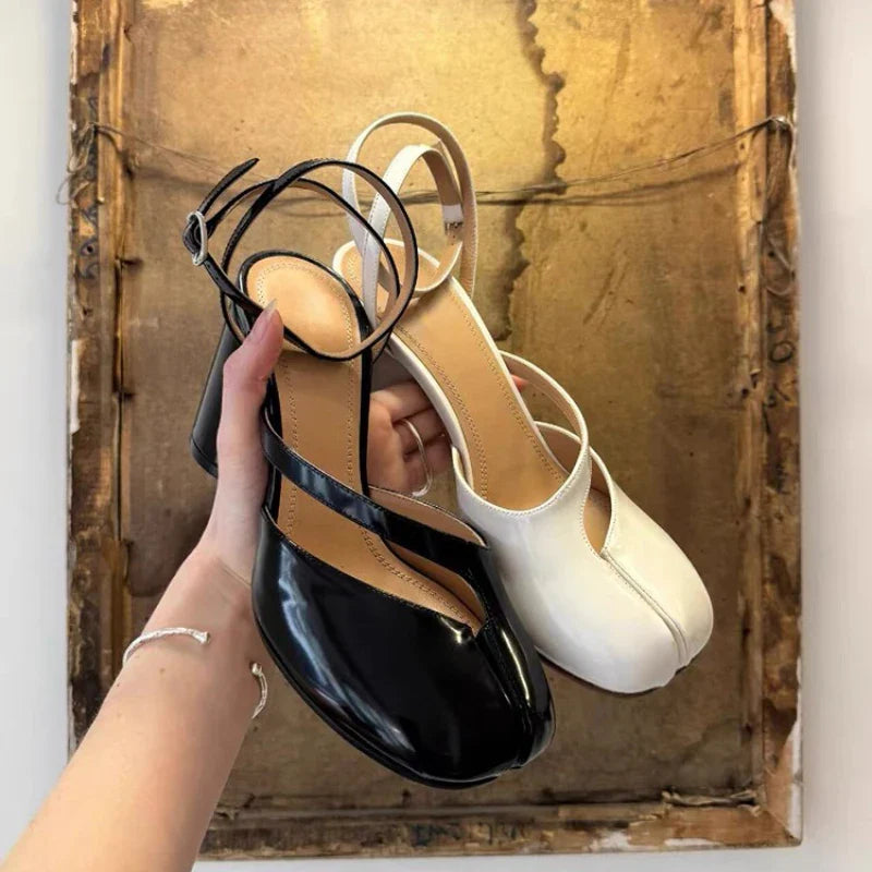 Crossed Ankle Belt Buckle Split toe Sandals Women Brand Designer Slingback Tabi Chunky High Heels INS Fashion Girls Shoes 2025