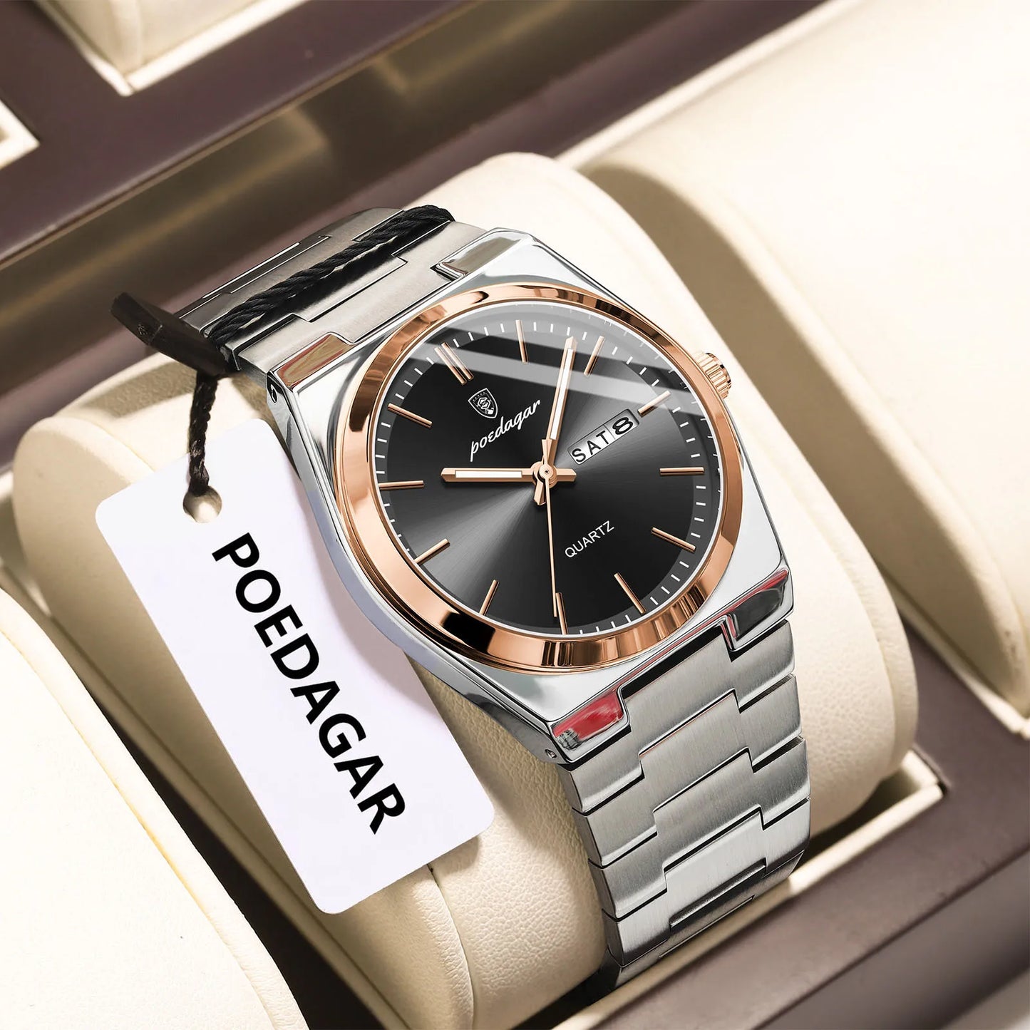 POEDAGAR Orologio da polso al quarzo da uomo di lusso Impermeabile luminoso Data Settimana Orologio da uomo Orologi da uomo d'affari in acciaio inossidabile