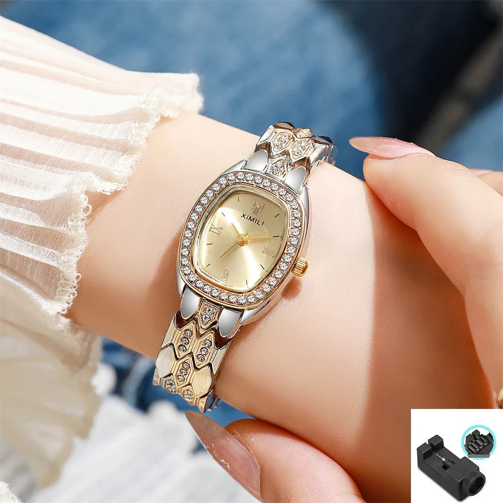 Orologio al quarzo moda donna placcato oro di lusso Semplice cinturino con fibbia di qualità per orologio da lavoro in acciaio inossidabile a forma di botte di Roma