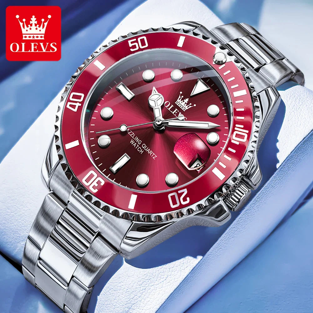 OLEVS Orologi da uomo Trend Luxury Cinturino in acciaio pregiato Grande data Orologio da polso al quarzo di marca originale per uomo Impermeabile luminoso 5885 Nuovo