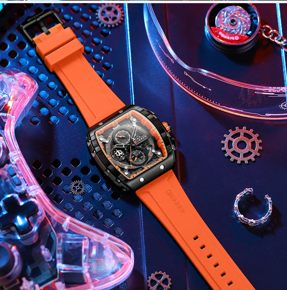 CURREN Orologio da uomo alla moda, marchio unico, design quadrato, lusso, nastro sportivo al quarzo, orologi da uomo impermeabili