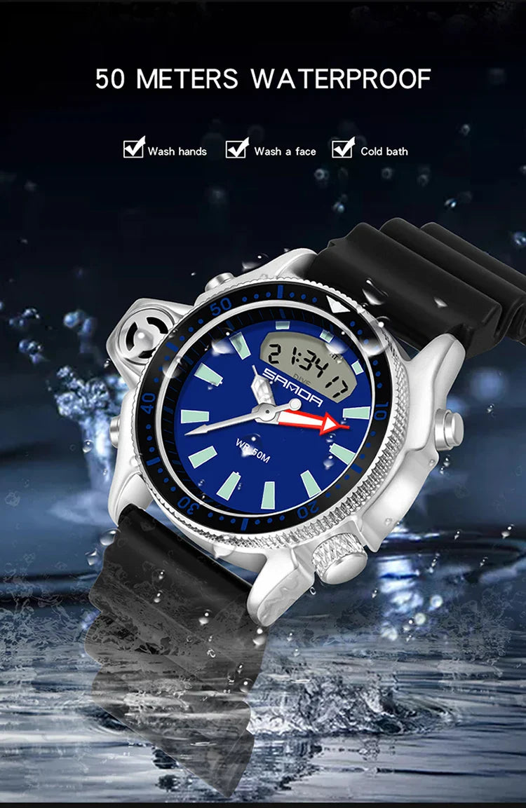 SANDA Sport orologio digitale al quarzo da uomo orologi subacquei creativi orologio da uomo con allarme impermeabile orologio con doppio Display Relogio Masculino