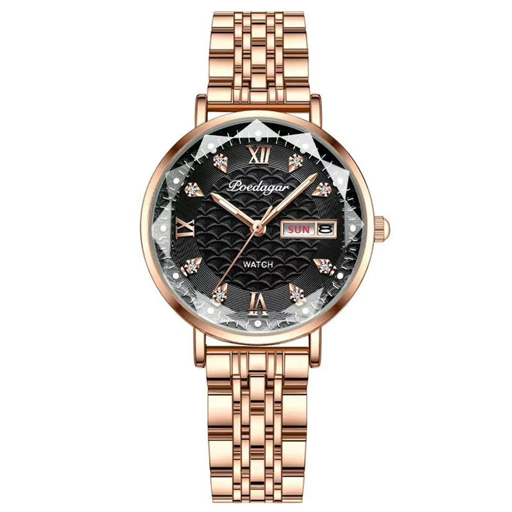 Orologio da donna POEDAGAR di alta qualità, in acciaio inossidabile, raffinato orologio da polso a bracciale, impermeabile, luminoso, elegante, orologio da donna, Reloj