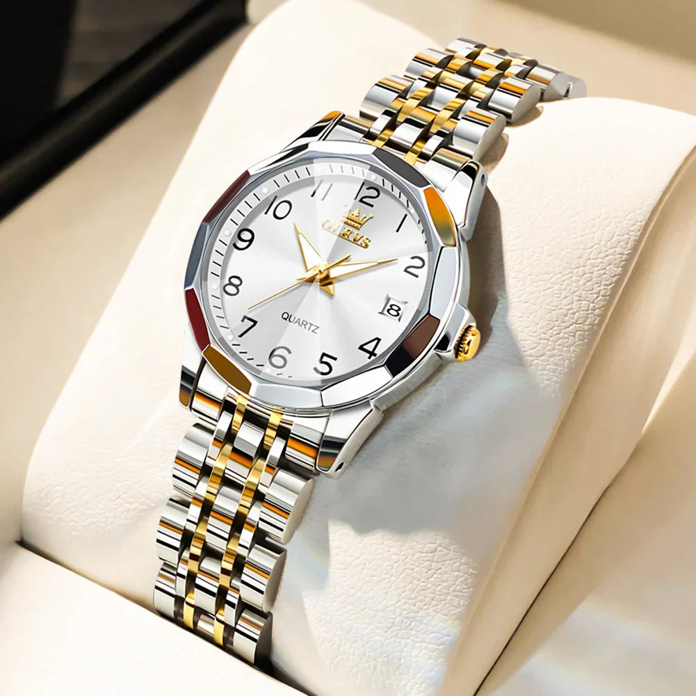 OLEVS 9931 Elegante Orologio da Donna di Lusso, Marca Originale, Movimento al Quarzo, Impermeabile, in Acciaio Inossidabile, Luminoso con Data