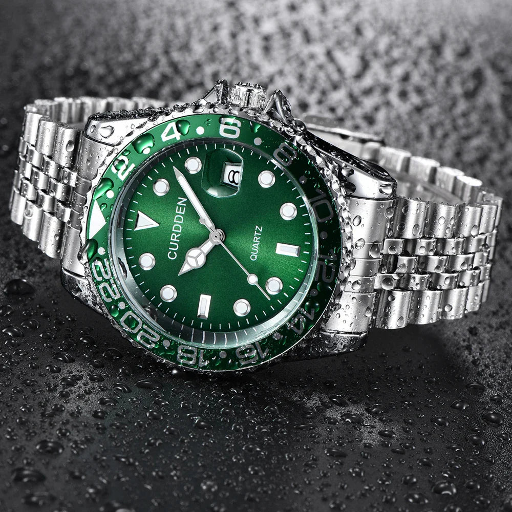 Orologi di marca CURDDEN dal design originale per uomo Orologio al quarzo con data dorata in acciaio inossidabile pieno di moda Erkek Kol Satleri Relogio