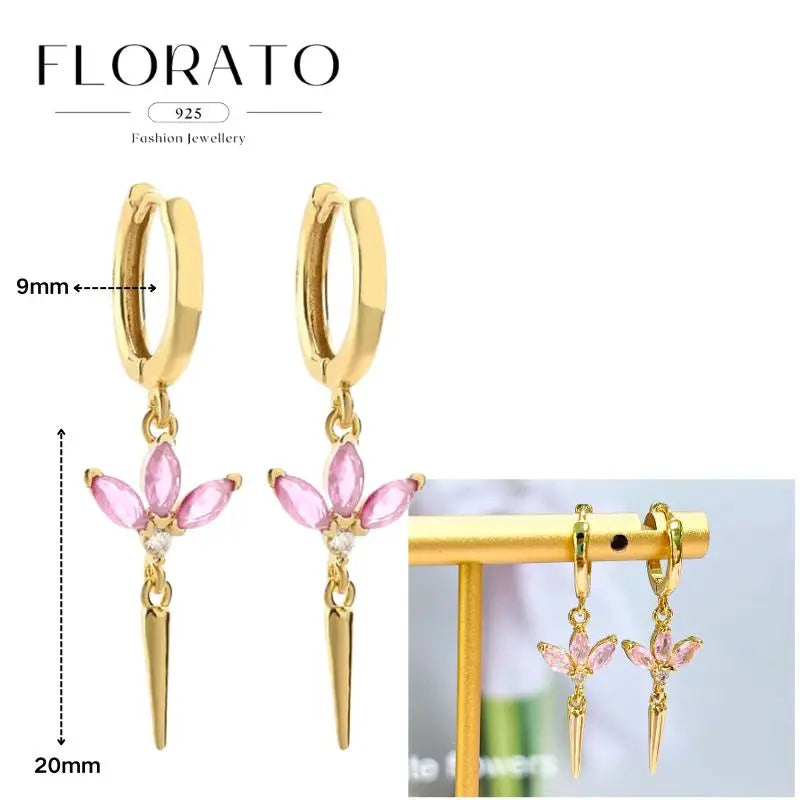 Lussuosa geometria 925 orecchio in argento sterling Ago rosa serie zircone orecchini a cerchio pendenti dolce moda regali di gioielli da sposa