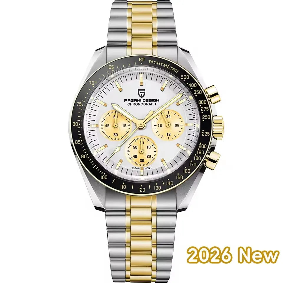 Nuovo Orologio da Uomo PAGANI DESIGN Golden Moon 2026, Orologio al Quarzo di Lusso, Cronografo Sportivo, Vetro Zaffiro AR, Impermeabile, Regalo