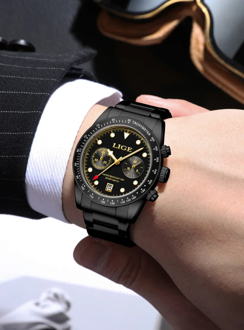 LIGE Nuovi orologi da uomo Orologi da polso al quarzo da uomo di lusso delle migliori marche Cronografo sportivo impermeabile e luminoso Relogio Masculino+BOX