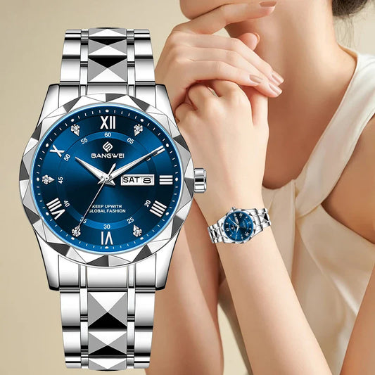 BANGWEI Orologio da donna Orologio di moda classico elegante di lussoBusiness Casual Data Orologi da donna al quarzo luminoso impermeabile in acciaio inossidabile