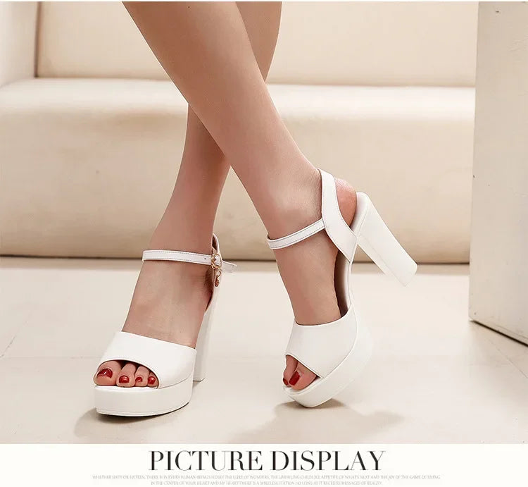 Size 32-43 2024 Genuine Leather Fashion Fish Mouth Women'S High Heel Summer Shoes Dress Sandals Female Woman Sandals Platform
