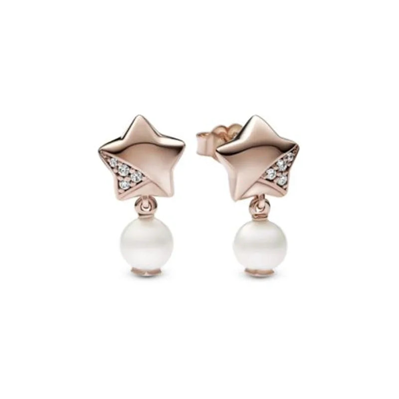 2025 Orecchini originali in pietra a forma di cuore bianco rosa, blu, rosso, verde, orecchino di perla con fiocco di neve, gioielli in argento s925 con fascino femminile