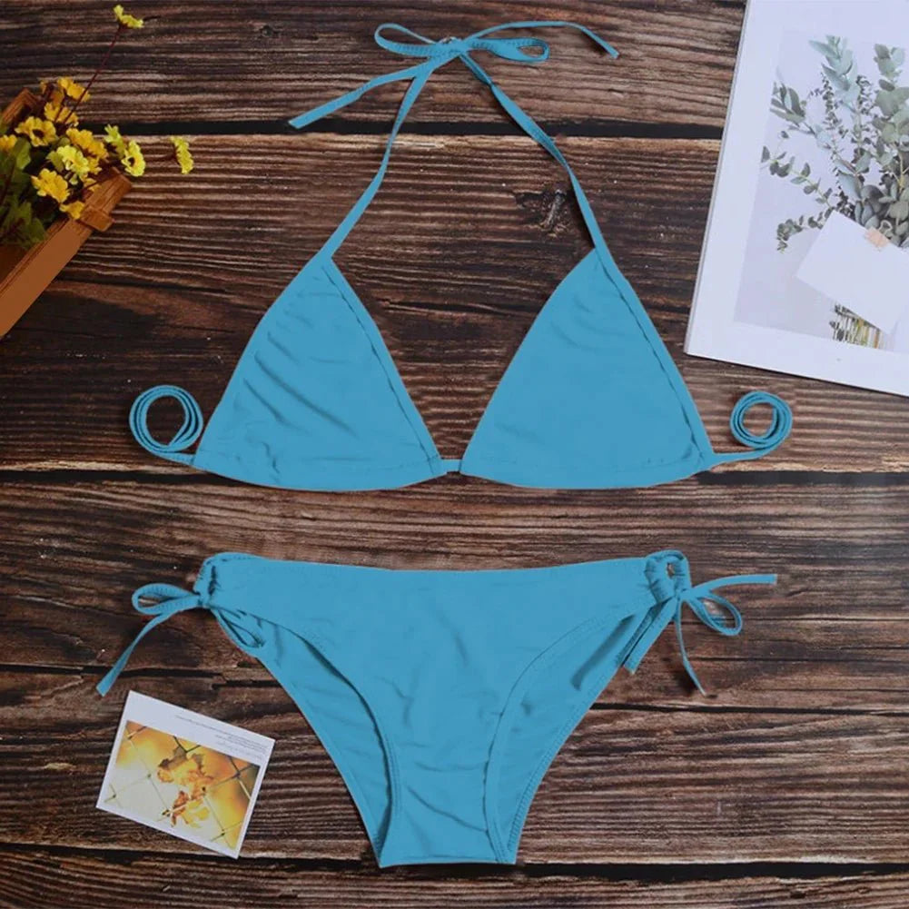 Costume da bagno bikini sexy da donna con perizoma, modello brasiliano con lacci, per l'estate e le vacanze al mare