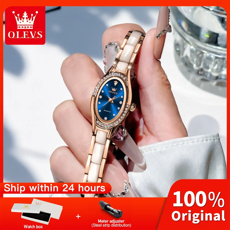 OLEVS 7131 Orologio da Donna Elegante con Movimento al Quarzo, Cinturino in Porcellana, Impermeabile 30m, Quadrante con Diamanti, Orologio alla Moda per Donne