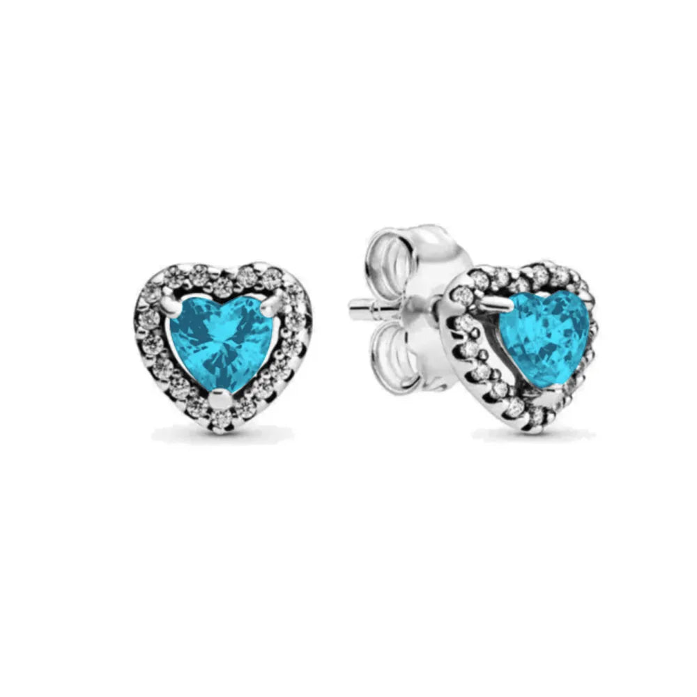2025 Orecchini originali in pietra a forma di cuore bianco rosa, blu, rosso, verde, orecchino di perla con fiocco di neve, gioielli in argento s925 con fascino femminile