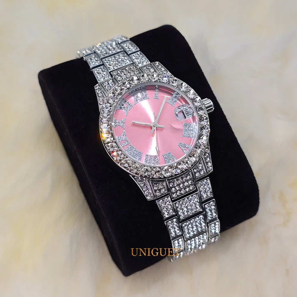 Orologio da Donna Elegante con Quadrante Piccolo Rosa, Orologio da Polso Mini con Diamanti Bling-Bling di Lusso per Abiti da Sera, Regalo per Lei