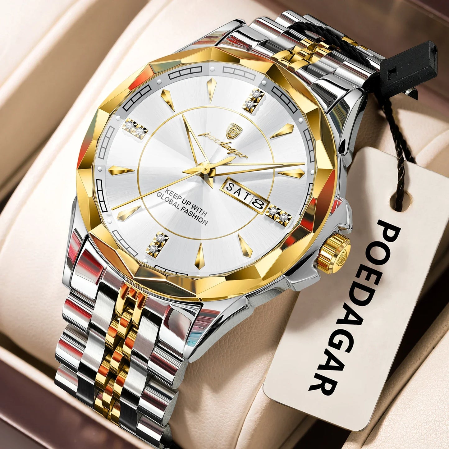 POEDAGAR Orologio da uomo di moda di lusso Top Business Impermeabile luminoso Data Settimana Orologi da uomo Orologio da polso da uomo in acciaio inossidabile al quarzo