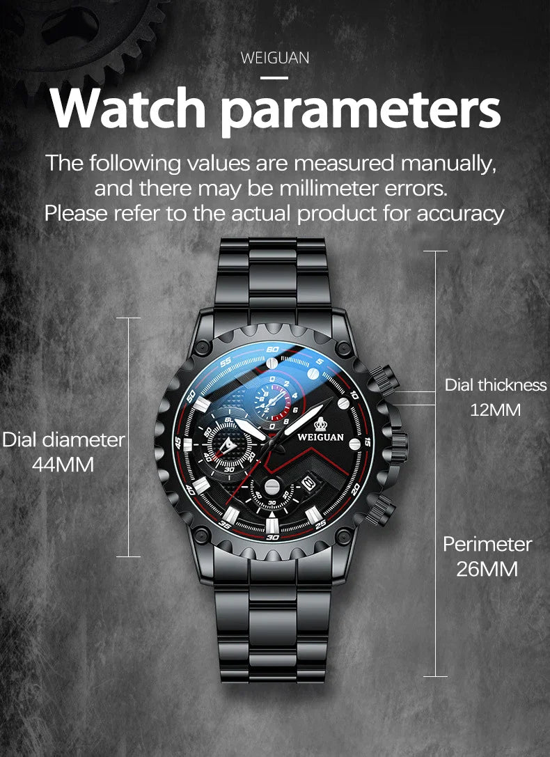 Orologio da uomo Black Warrior autentico alla moda in acciaio inossidabile impermeabile calendario luminoso orologio al quarzo moda maschile orologi regalo