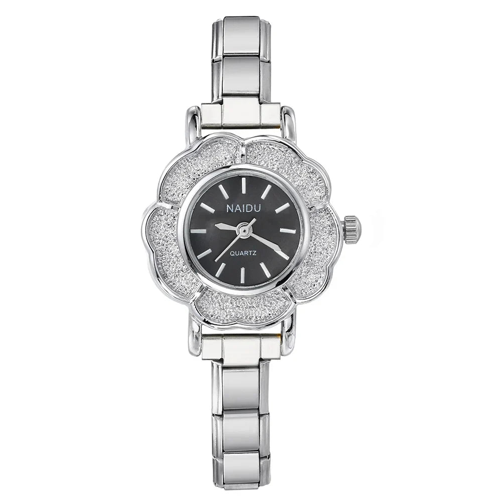 Orologi al quarzo da donna con intarsio floreale in zirconio, design chic di lusso, cinturino in acciaio inossidabile, regalo di compleanno per lei
