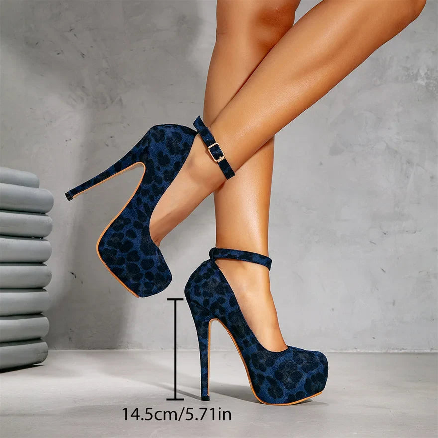 Big Size 36-47 Soft Flock Office Shoes Women Pumps 2026 Buckle Round Toe Super High Heels 14.5CM Sexy Platform Party Shoes Woman