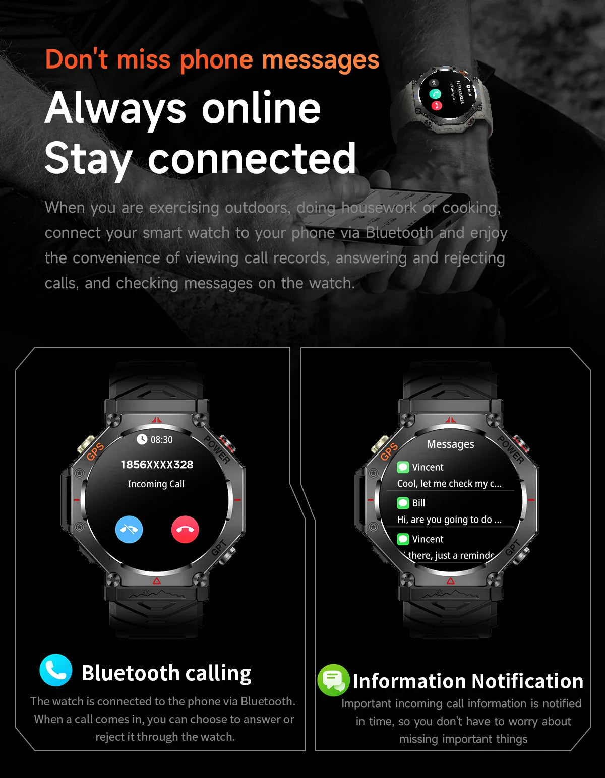 T-Rex 3 Grado Ultra Militare GPS Astuto Della Vigilanza 10ATM Bussola Impermeabile Altimetro Barometrico AMOLED Uomini HD Chiamata Sport Smartwatch