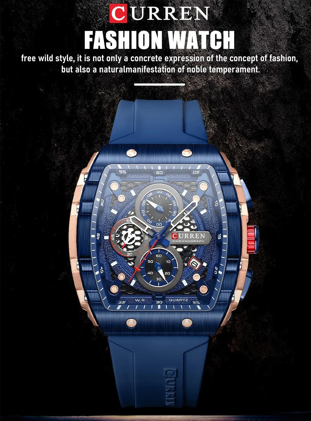 CURREN Orologio da uomo alla moda, marchio unico, design quadrato, lusso, nastro sportivo al quarzo, orologi da uomo impermeabili