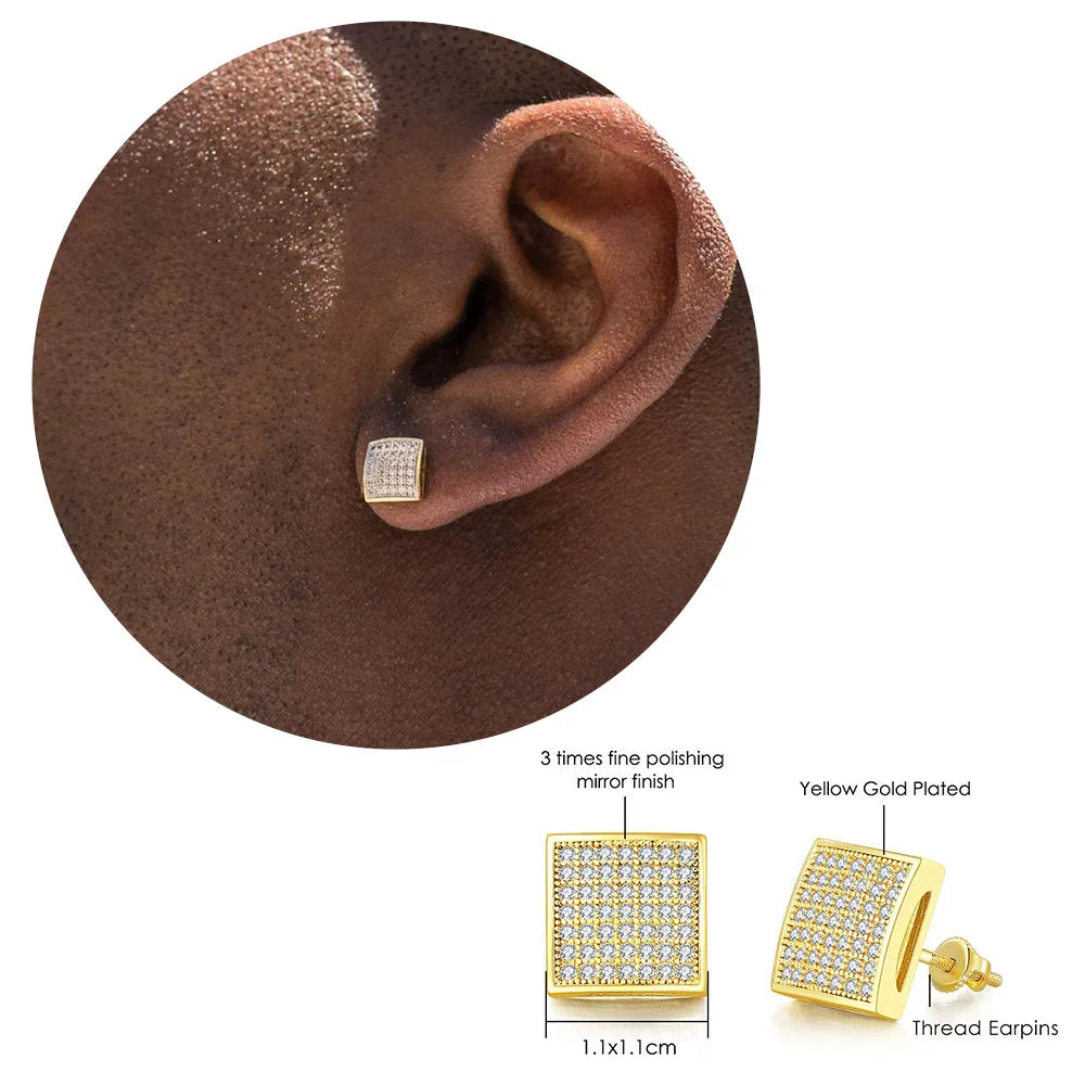Rock Hip Hop ghiacciato orecchino a perno per uomo uomo Set completo zircone oro Piercing accessori per l'orecchio Punk Hippie Trend gioielli Dropship