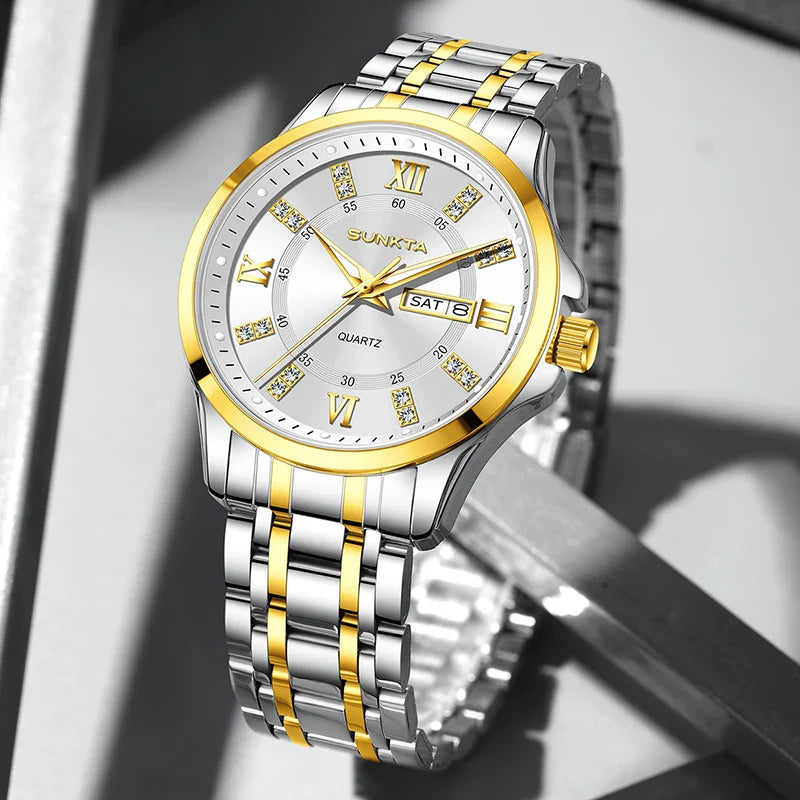 SUNKTA Orologio da Donna con Diamanti, Moda Creativa, Acciaio Impermeabile, Orologio al Quarzo Casual Luminoso con Bracciale