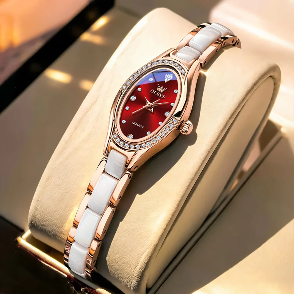 OLEVS 7131 Orologio da Donna Elegante con Movimento al Quarzo, Cinturino in Porcellana, Impermeabile 30m, Quadrante con Diamanti, Orologio alla Moda per Donne
