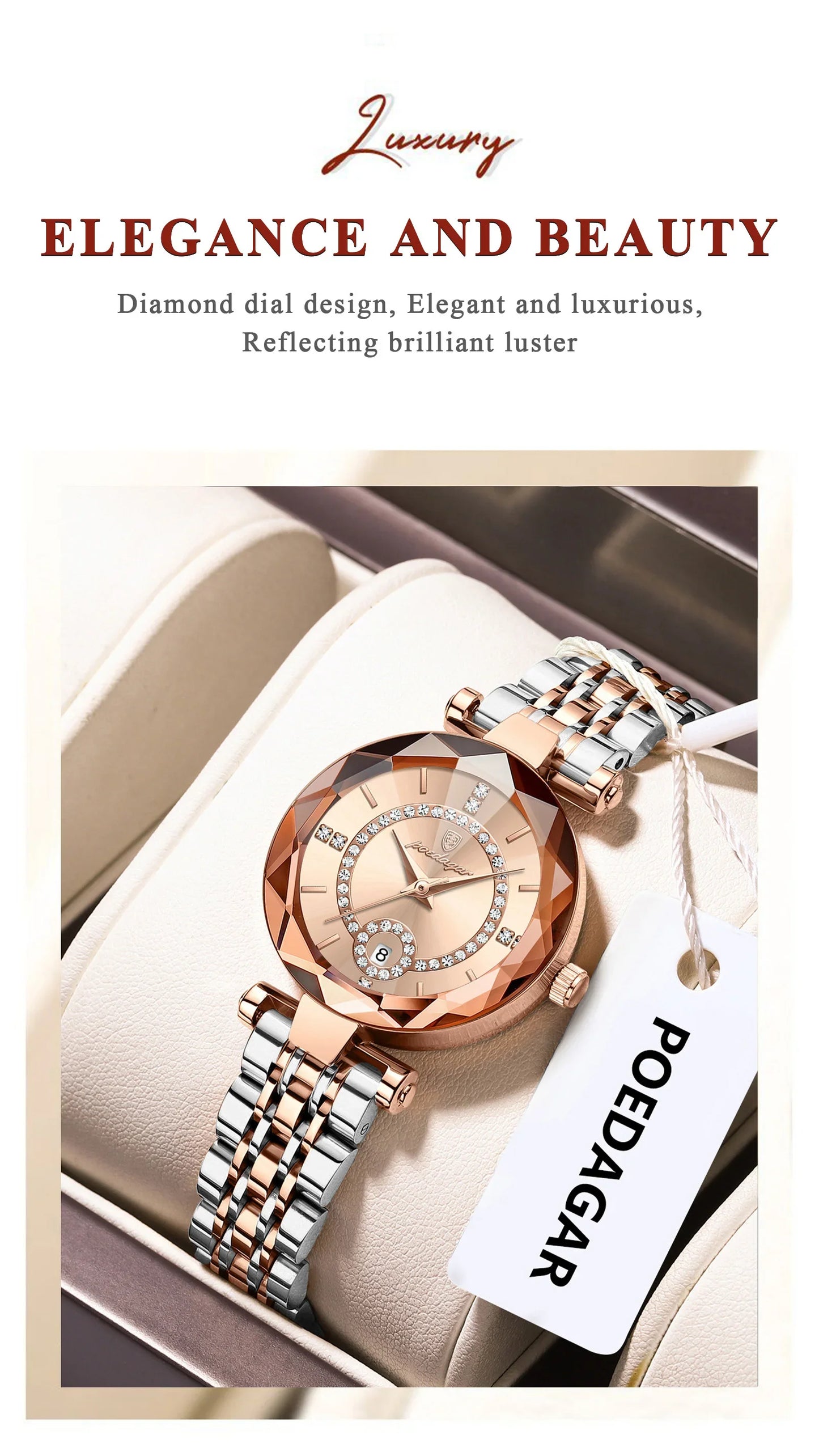 POEDAGAR Orologio da polso originale alla moda per donna Orologio da donna al quarzo con data in acciaio inossidabile impermeabile Orologi da donna casual di lusso