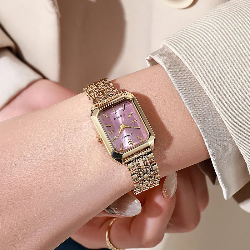 2025 Orologio da polso con cinturino in acciaio inossidabile di marca calda Orologio da polso al quarzo regalo di lusso da donna Orologio da polso al quarzo quadrato semplice moda studente