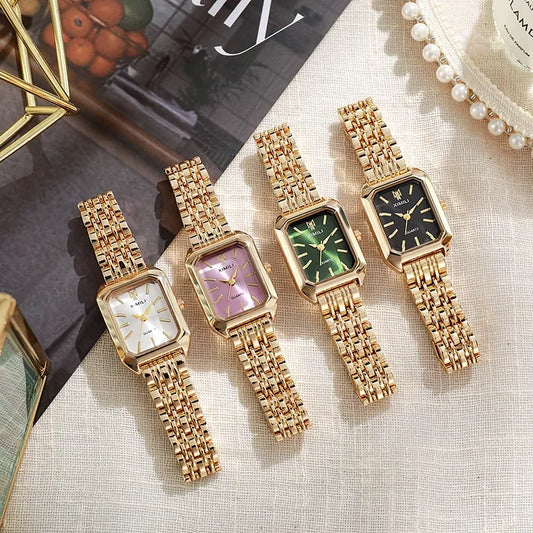 2025 Orologio da polso con cinturino in acciaio inossidabile di marca calda Orologio da polso al quarzo regalo di lusso da donna Orologio da polso al quarzo quadrato semplice moda studente