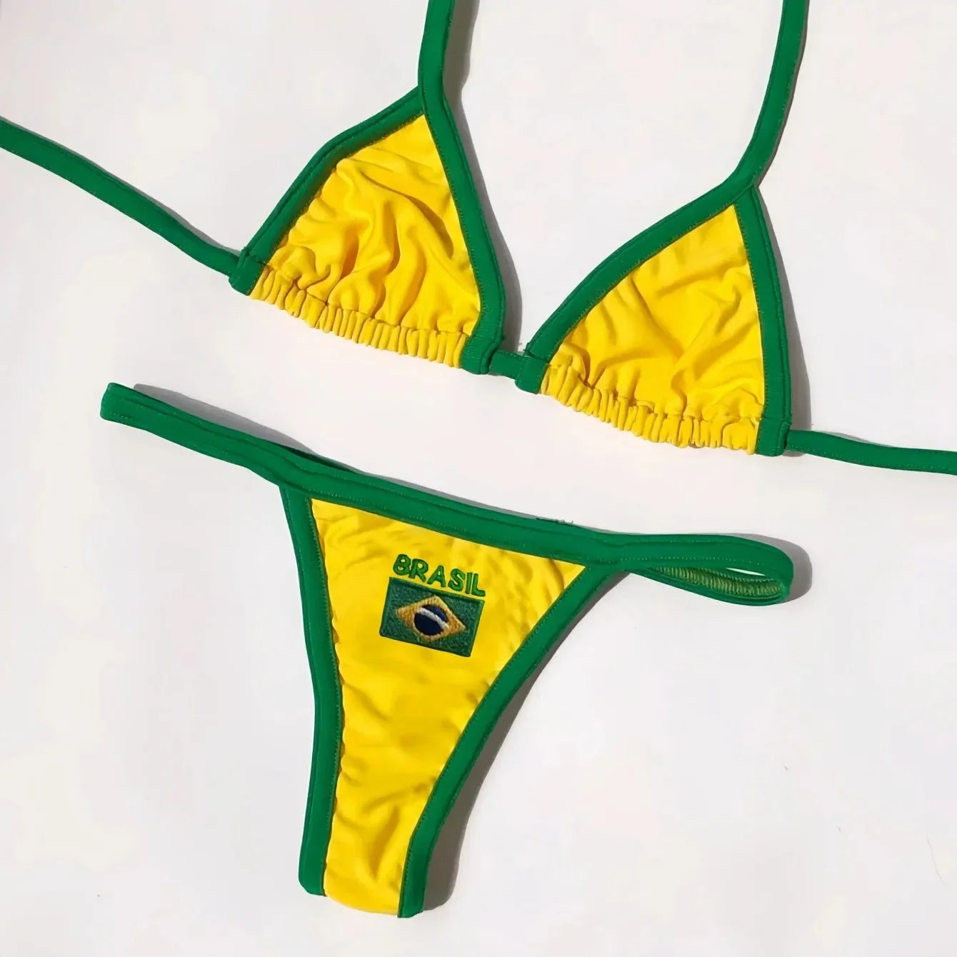 Costume da Bagno Bikini Brasiliano Ricamato a Contrasto con Patchwork per Donna - Set Estivo da Spiaggia