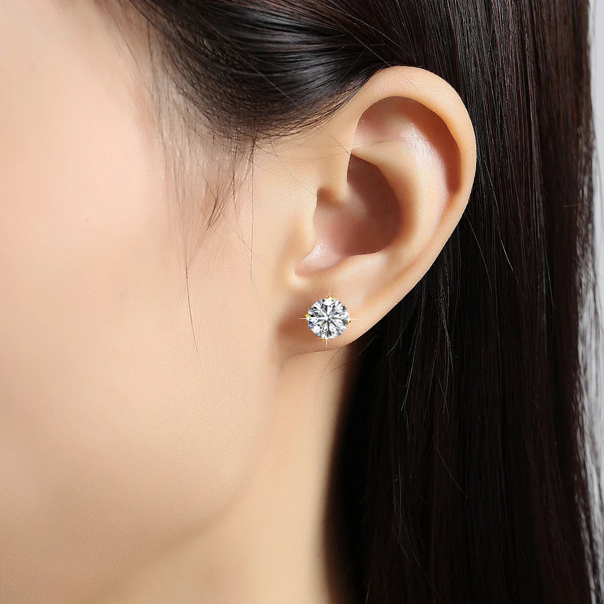 Orecchini a bottone in moissanite a 4 punte in oro massiccio 14 carati per le donne Orecchini a bottone con diamanti da sposa Gioielleria raffinata Regalo di compleanno