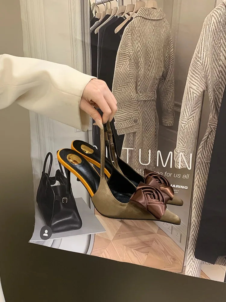 Aneikeh Summer Street Style Elegant Sexy Flower Designer Pointed Toe High Heels Women Shallow Fashion Pumps Banquet Dress Shoes