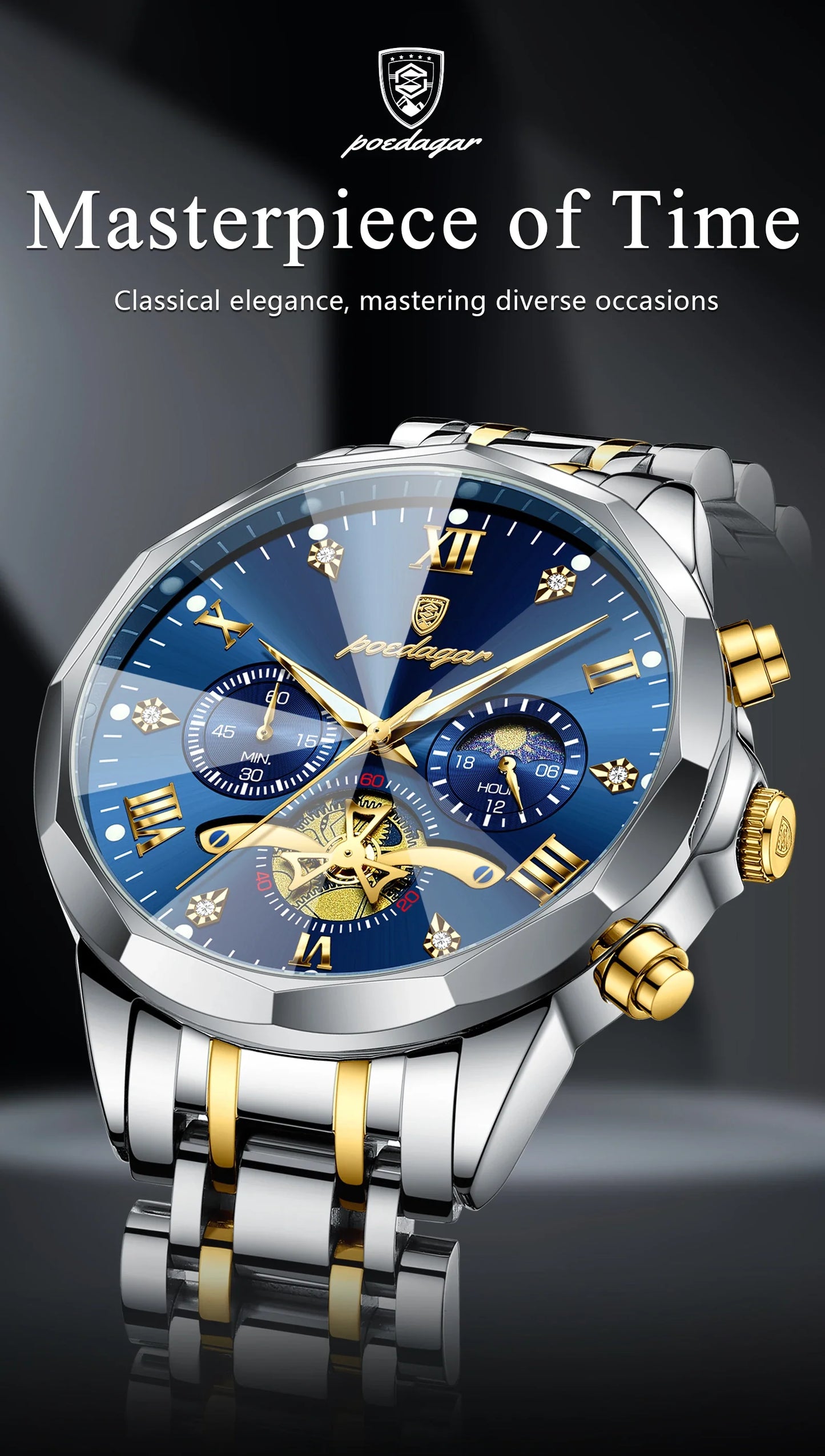 POEDAGAR Orologio da uomo di lusso Top originale impermeabile cronografo luminoso orologio da polso da uomo al quarzo in acciaio inossidabile orologi da uomo Reloj