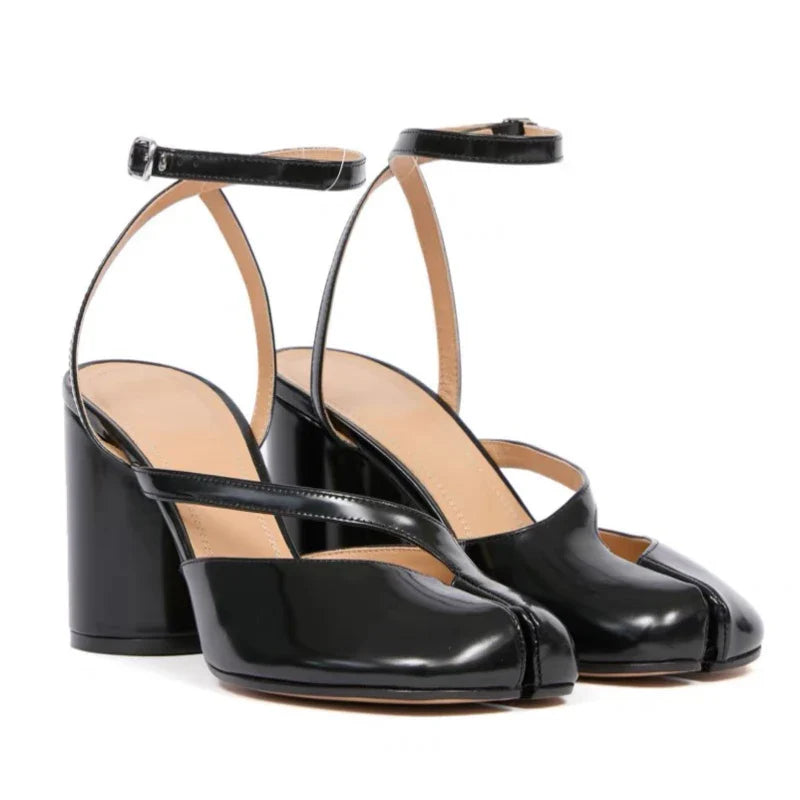 Crossed Ankle Belt Buckle Split toe Sandals Women Brand Designer Slingback Tabi Chunky High Heels INS Fashion Girls Shoes 2025