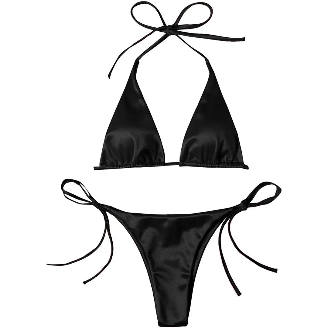 Sexy 13 colori Halter Satin Bikini brasiliano Donna Costumi da bagno Costume da bagno femminile Bikini a due pezzi Bagnante Costume da bagno Swim V4966