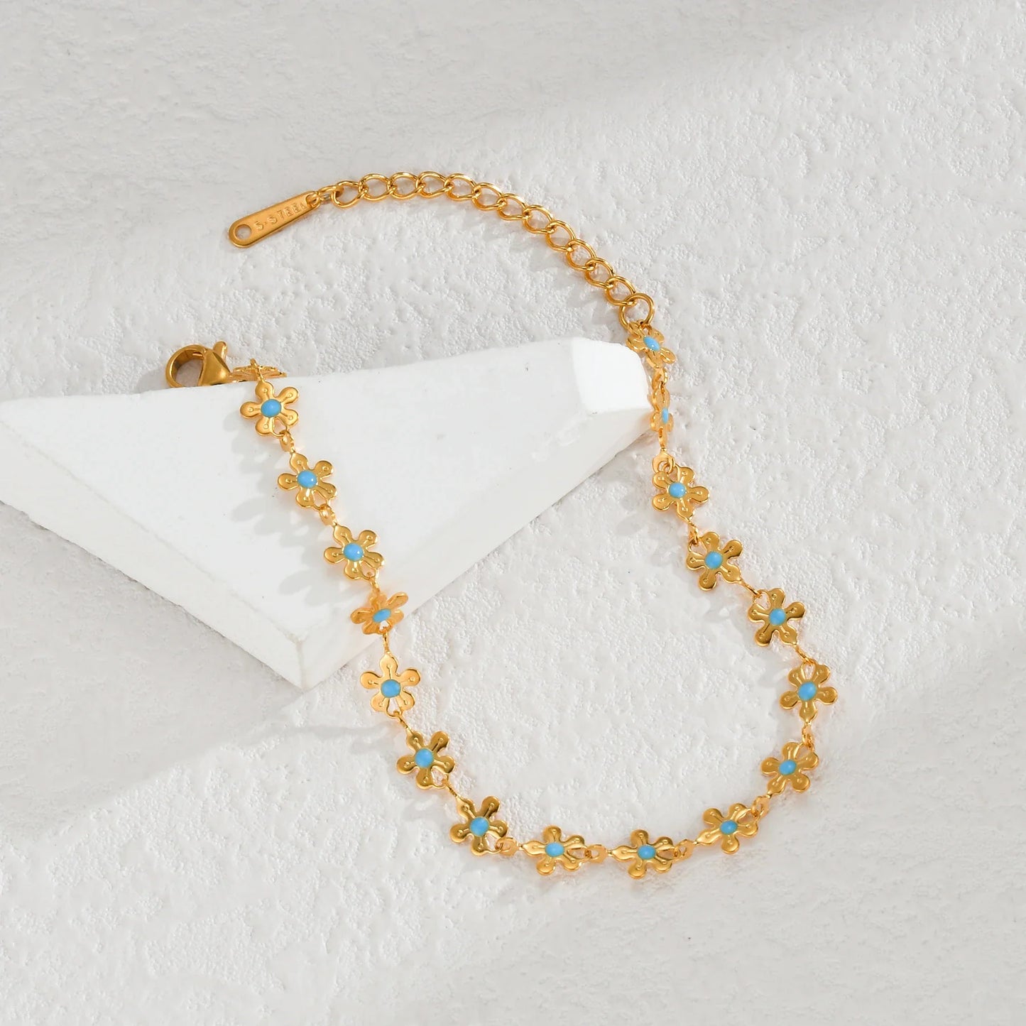 Sifisrri Set di gioielli con bracciale a catena con fiore blu olio vintage per donna, ragazza, regalo di San Valentino alla moda in acciaio inossidabile