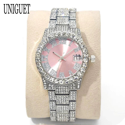 Orologio da Donna UNIGUET di Lusso alla Moda, Elegante Quadrante Piccolo con Diamanti Rosa, Mini Orologio da Polso al Quarzo Bling-Bling da Donna, Regalo