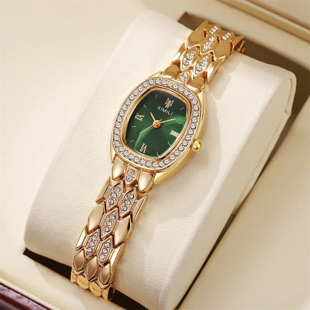Orologio al quarzo moda donna placcato oro di lusso Semplice cinturino con fibbia di qualità per orologio da lavoro in acciaio inossidabile a forma di botte di Roma