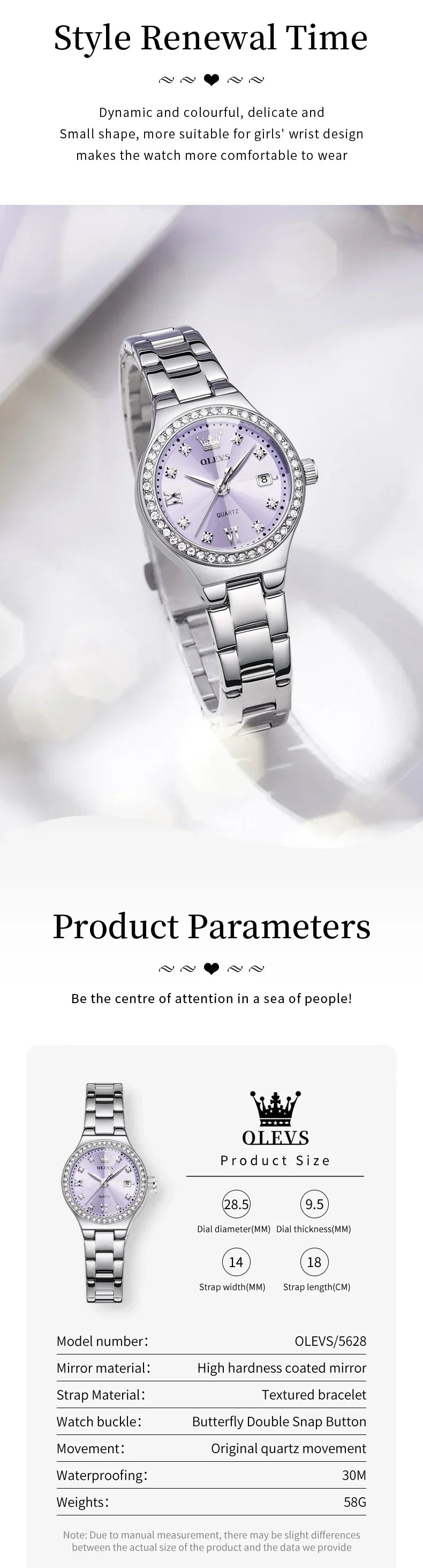 OLEVS 5628 Orologio al quarzo da donna Orologio da polso impermeabile luminoso in acciaio inossidabile con scala di diamanti e funzione data