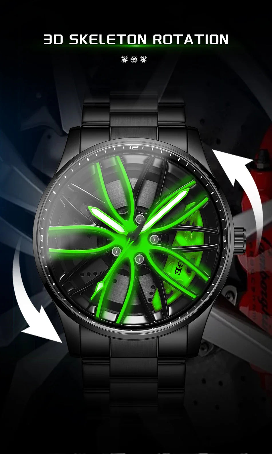 Orologio da Uomo LIGE di Lusso al Quarzo, Sportivo, Impermeabile, in Acciaio Inossidabile, Luminoso, con Quadrante a Forma di Ruota d'Auto, Elegante Orologio da Uomo per Affari