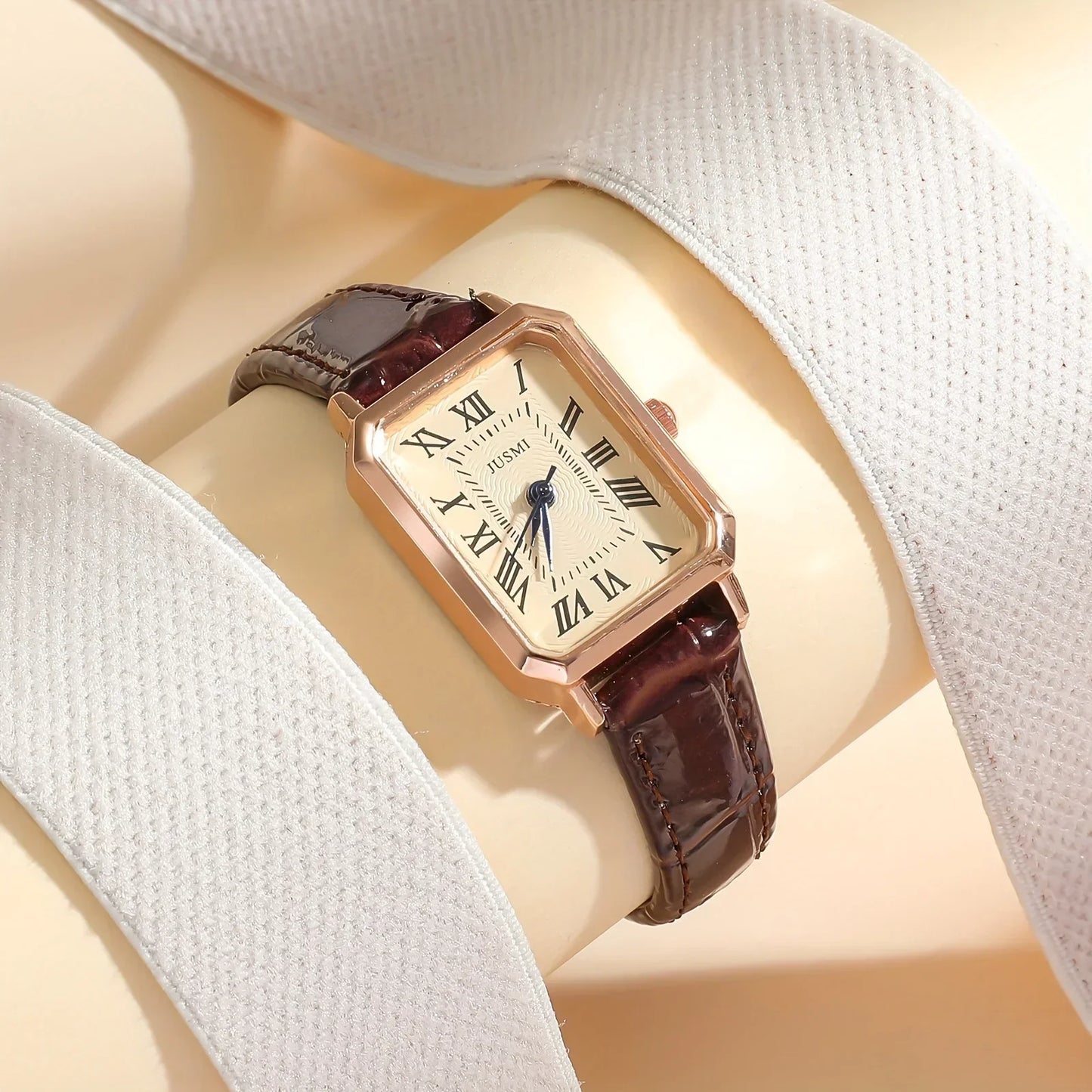 Orologio al quarzo con puntatore rettangolare Casual orologio da polso analogico in pelle PU retrò moda roma per donna e ragazza