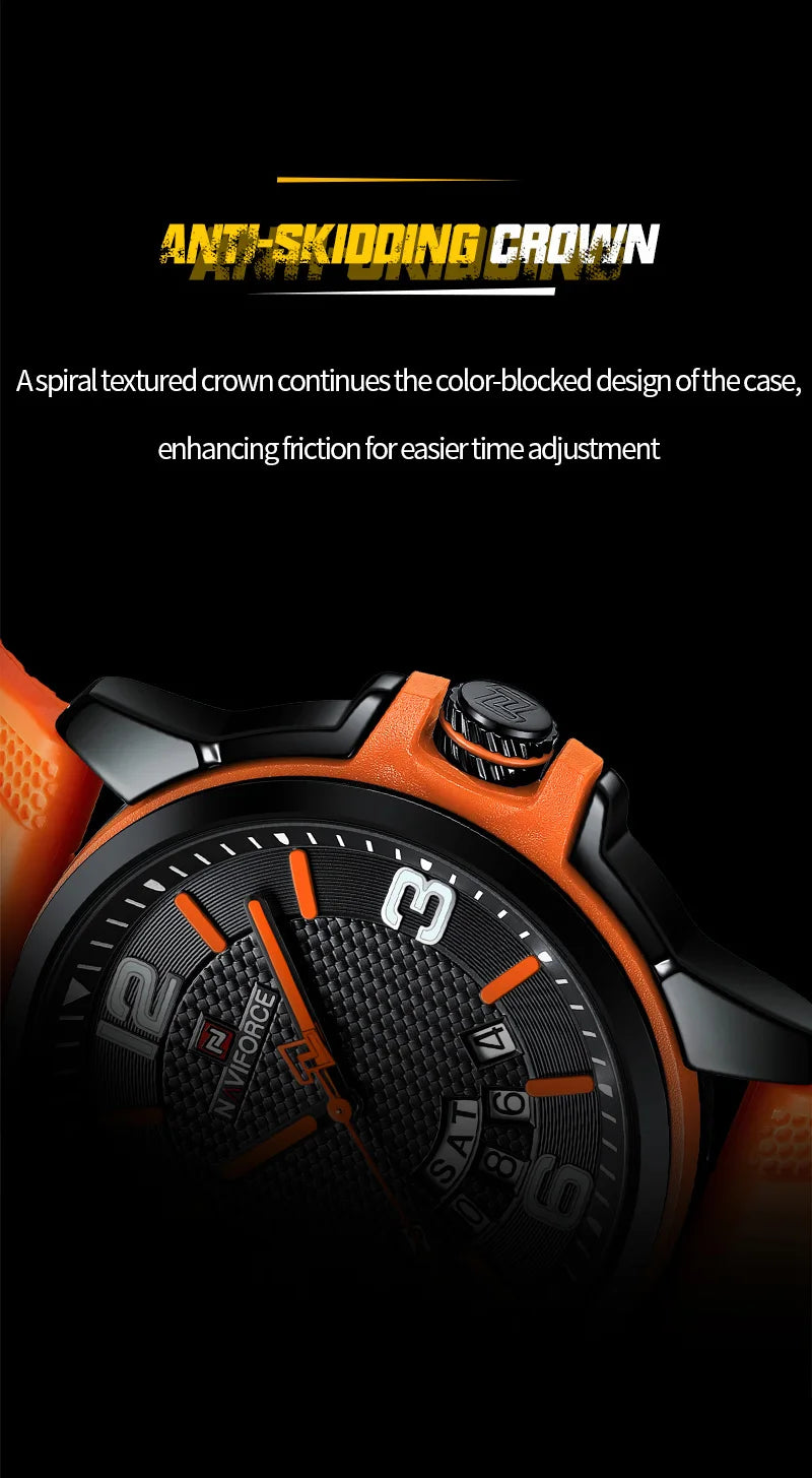 NAVIFORCE Creativo cinturino in TPU orologio da polso maschile moda sportiva 3ATM quarzo impermeabile giorno e data display orologi da uomo Reloj Hombre