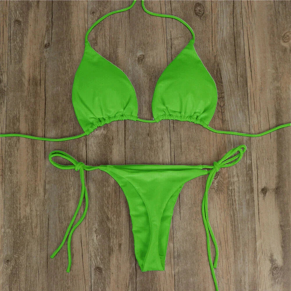 Set bikini sexy perizoma da donna Costume da bagno laterale stile fasciatura Costume da bagno brasiliano con cinturino diviso Set costume da bagno femminile solido regolabile