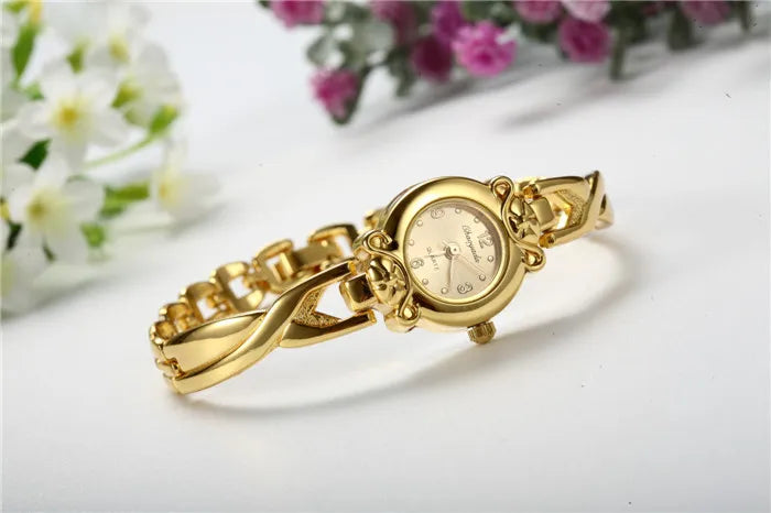 Orologio da polso dorato per donna Orologio da polso da donna di lusso con quadrante piccolo Orologio da donna al quarzo elegante in acciaio Regalo di moda reloj mujer